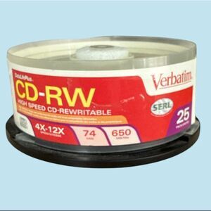 Verbatim CD‑RW 25 Pack 700MB 80 Min 4X‑12X Rewritable Discs Sealed New Spindle
